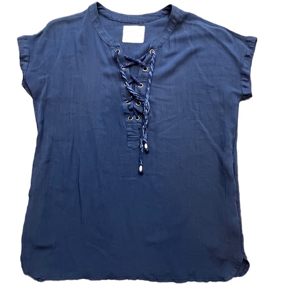 By Together You and I Navy Blue Flowy Tshirt Dress Lace up Tie Front Size L - Picture 1 of 7